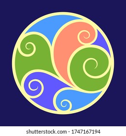 Round multicolor decorative element in Art Nouveau style. Abstract pattern. Isolated ornament for the design of a logo, label, postcard, business card, emblem, book or album. Vector illustration.