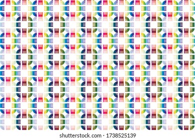 Formas redondeadas de cuadros multicolor hechas de bloques en un patrón de repetición en un fondo blanco