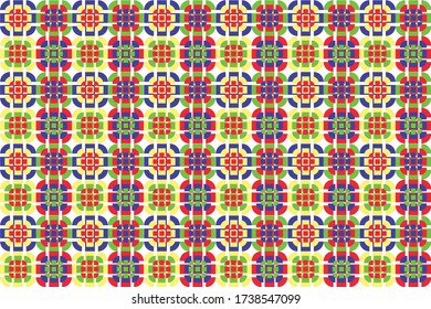 Formas redondeadas de cajas multicolor hechas de bloques en un patrón repetido rojo, azul y verde