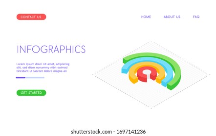 A round multi-colored chart showing business statistics. Template infographics for business subjects. Vector isometric graph on a white background.