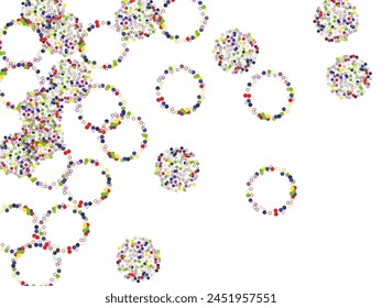 round multicolored confetti made of paper and foil isolated on a black and white background Colorful hand painted illustration.