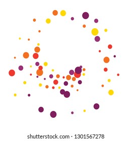 Round multicolored confetti on a white background. Flying red, pink, yellow, purple circles.