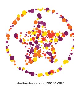 Round multicolored confetti on a white background. Flying red, pink, yellow, purple circles.