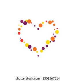 Round multicolored confetti on a white background. Flying red, pink, yellow, purple circles.