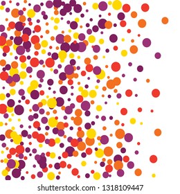 Round multicolored confetti on a white background. Flying red, pink, yellow, purple circles.