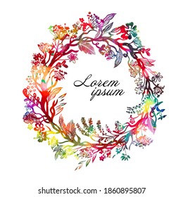 Marco redondo multicolor de flores. Ilustración del vector