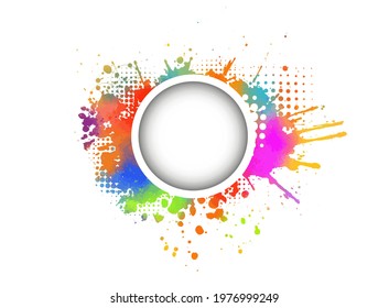 Round multi-colored frame from spots of paint. Background from blots. Grunge Design Element. Brush Strokes. Vector illustration