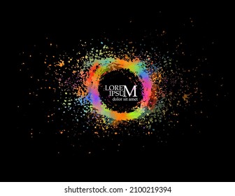 Round multi-colored frame from spots of paint. Background from blots. Grunge Design Element. Brush Strokes. Vector illustration