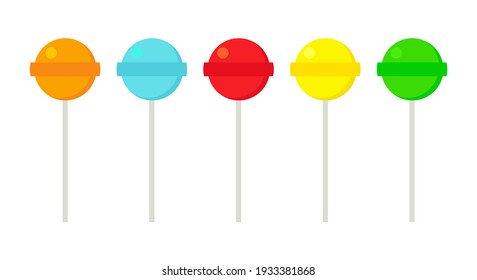 Round multicolored lollipops on white background, vector