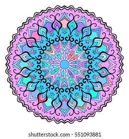 Round multicolored mandala, Isolated design element, Vector illustration