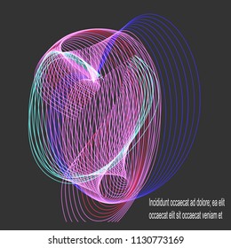 Round, multi-colored wave, pink, blue, green, black, dark background.