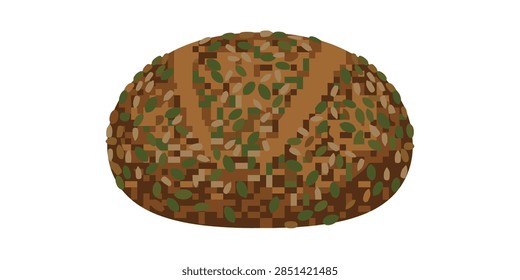 Round multigrain bread with herb coating vector illustration