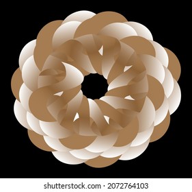 Round multi-layered illuminated flower or propeller on a black background. 3d element in paper style. Vector. 3d illustration.