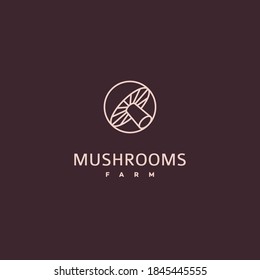 Round mushrooms farm logo design template in linear style. Vector illustration.