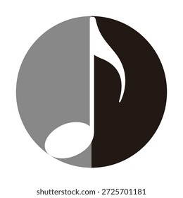 Round Music Note Logo in Black and Gray, vector illustration isolated, eps