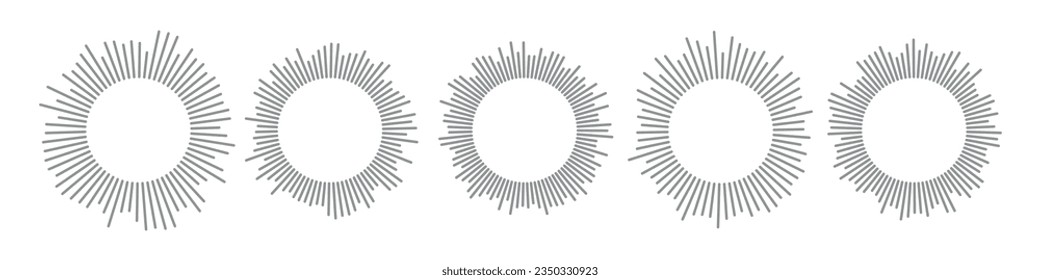 Round Music Wave Graphics. Spiral line patterns depicting sound and radio circular icons. Rhythmic blend of waves. Flat illustrations isolated on white background.