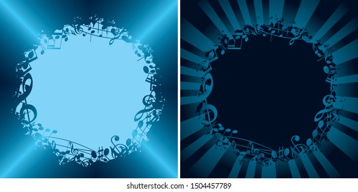 round musical frames on dark and light backgrounds - vector decorations