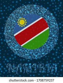 Round Namibia badge. Flag of Namibia in glowing network mesh style. Country network logo. Amazing vector illustration.
