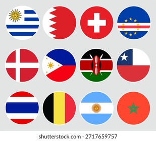 Rundung der nationalen Flaggenschaltflächen. Vektorgrafik-Sammlung des Symbols "Circle Flag".