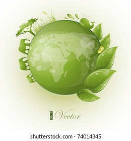 Round nature design with green leaf and globe, eps-10