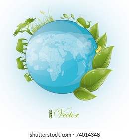 Round nature design with green leaf and globe, eps-10
