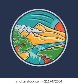 Round nature vector illustration with retro color 