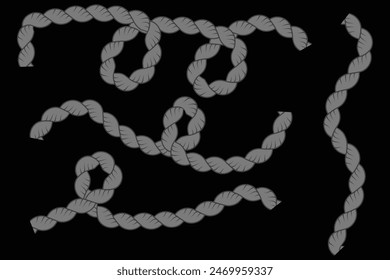 Round nautical rope with knot frame black monochrome line vector illustration. Twisted circle border decoration curve circular strong string. Rope vector. Rope design. 