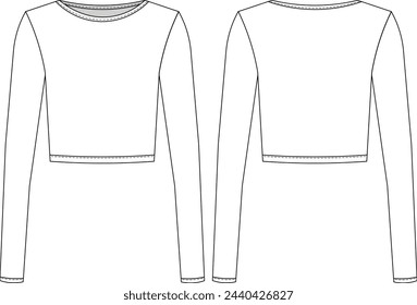 round neck crew neck long sleeve top blouse activewear sportwear pajama template technical drawing flat sketch cad mockup fashion woman unisex design style model 