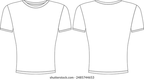 round neck crew neck short sleeve fit blouse t-shirt tee top activewear sportwear template technical drawing flat sketch cad mockup fashion woman design style model 