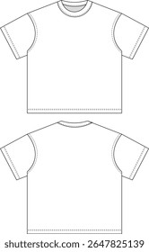 round neck crew neck short sleeve fit tshirt template technical drawing flat sketch cad mockup fashion man male unisex woman design style model 