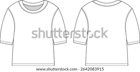 round neck crew neck short sleeve slouchy loose blouse top tshirt tee template technical drawing flat sketch cad mockup fashion woman design style model 