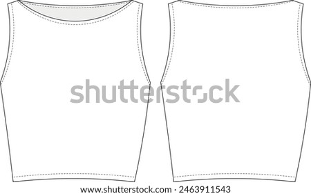round neck crew neck sleeveless crop cropped tank top blouse template technical drawing flat sketch cad mockup fashion woman design style model 