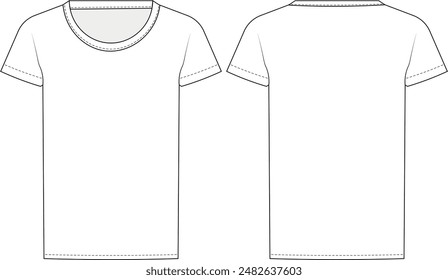 round neck crew neck tshirt blouse short sleeve tshirt technical drawing template mockup flat sketch woman fashion