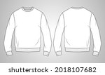 Round neck Long sleeve Sweatshirt overall fashion Flat Sketches technical drawing vector template For men's. Apparel dress design mockup CAD illustration. Sweater fashion design isolated on white.