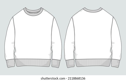 Cabeza redonda Manga larga Camisas suaves moda general Esquemas planos dibujo técnico modelo vectorial para hombres. El diseño de ropa se burla de la ilustración CAD. Diseño de la moda de suéter aislado en blanco.