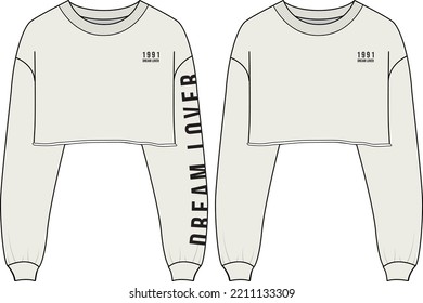 Runder Hals Long-Ärmel Sweatshirt Gesamtmode Flache Sketches technische Zeichnung Vektorvorlage Für Männer's. Design für Kleidung mit Kleidung Modell für CAD-Illustration. Pullover-Modedesign einzeln auf Weiß.