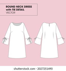 Round Neck Midi Dress with Flare Sleeves and Split Detail