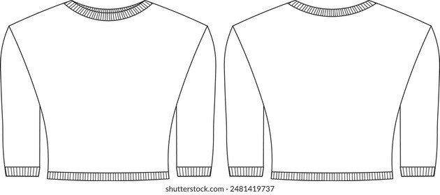Vorlage Runder Hals gerippte Ärmel Halb Ärmel Crop Bluse Technische Zeichnung Flache Skizze CAD Mockup Mode Frau Design Stil Modell
