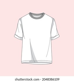 Round Neck Roll Up Sleeve Tee Sketch Flat Sketch Illustration 