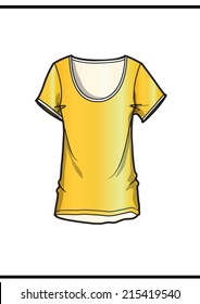 Round neck t-shirt,yellow color,in vector