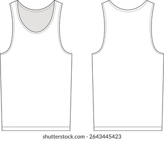 round neck u neck sleeveless basic esential tank top template technical drawing flat sketch cad mockup fashion man men male design style model 