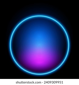 Round neon frame, glowing circle on black background, vector illustration.