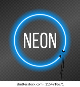 Round neon frame on transparency background.