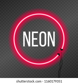 Round neon frame on transparency background.