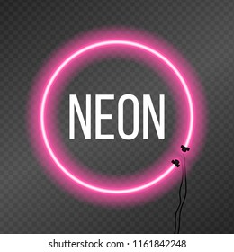 Round neon frame on transparency background.