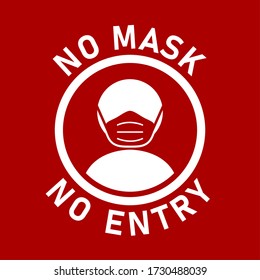 Round No Mask No Entry or Wear a Face Mask Sign with Text. Vector Image.