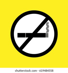 Round no smoking sign on white background, black thin line on white background - vector illustration