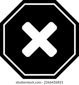 Runde Nr. oder Falsch oder Abgelehntes Symbol Zeichen mit X Cross Black Octagon. Vektorbild.