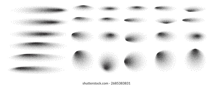 Round noise shadow background with element paint, grain spray and dot. Gradient pixel vector and geometric gradation. Spot texture or abstract tattoo design.