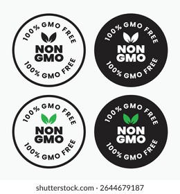 Round Non-GMO Icons Set – 4 Color Variations for Organic Food and Eco Labels